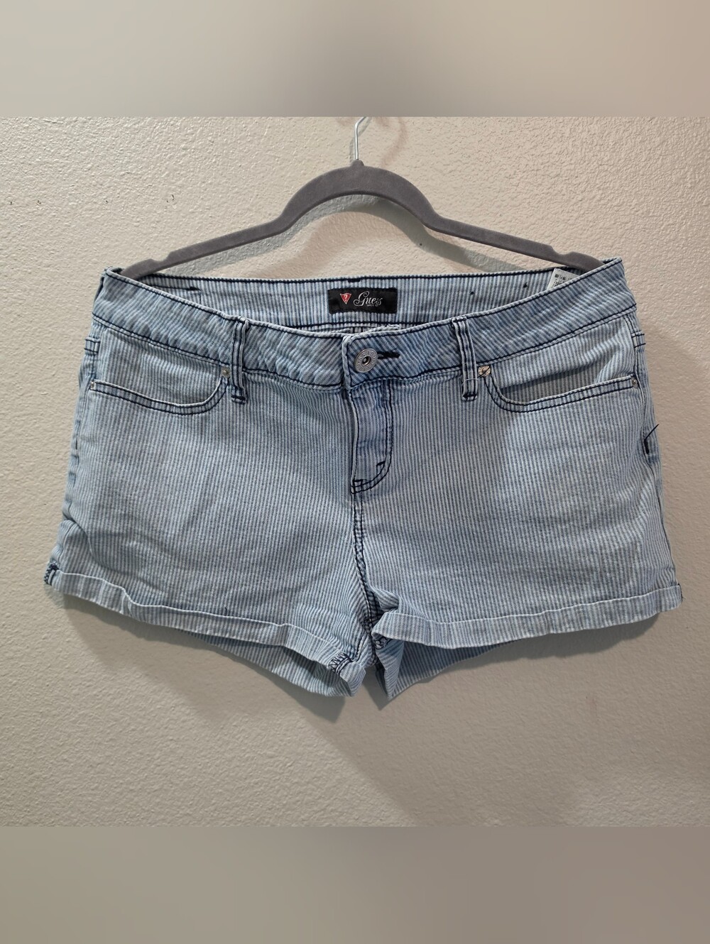 GUESS Striped Shorts | Blue White Pinstripes